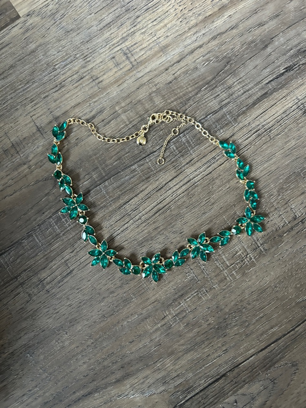 J. Crew Gold-Tone Necklace with Emerald Green Floral Crystals
